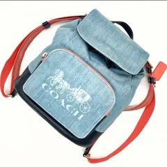未使用級<!-利用不可文字-!>COACH リュック デニム レザー マルチカラー 馬車 COACH リュック バッグパック デニム ホースロゴ ビッグロゴ 馬車 メンズ レディース ユニセックス