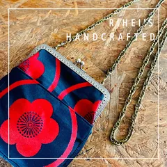 34 帯＊リメイク　真っ赤な梅のがま口ポシェット