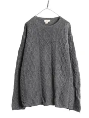 【お得なクーポン配布中!】 90s J CREW フィッシャーマン ウール ニット セーター メンズ L オールド ジェイクルー アラン ケーブル ローゲージ クルーネック 無地 灰