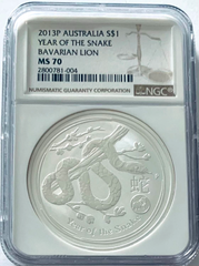 2013 P Atralia $ of the Snake Bavarian Lion Privy NGC MS 70