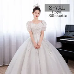 ウェディングドレス 大きいサイズ ホワイト 白 パフスリーブ レース S M L XL LL 2XL XXL 3XL XXXL 4XL XXXXL 5XL 6XL 7XL 紐タイプ 結婚式 刺繍 花嫁 披露宴 Aライン パーティー 謝恩会 ロングドレス 透け感