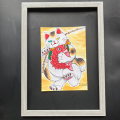 【原画】手描きイラスト　七福神　恵比寿　猫【一点物】