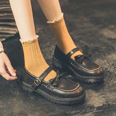 【新品】レトロガーリー♡リボンストラップローファー レディース ローファー ストラップ レトロ 学生 制服 ローヒール 入学式 カレッジスタイル ブラック ブラウン 22 22.5 23 23.5 24　C0069