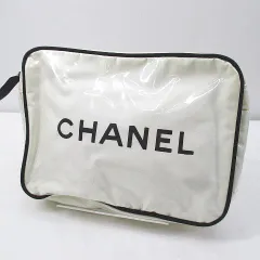 シャネル CHANEL ポーチ メイクポーチ ロゴ パイピング ホワイト 白系 