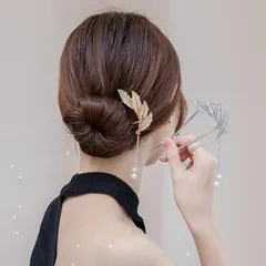 パール リーフ かんざし キラキラ ゴールド Uピン レディース ヘアアクセ 髪飾り 和装 洋装 まとめ髪 夜会巻き パーティー 結婚式 入学式 卒業式 お呼ばれ 上品 ヘアセット セレモニー ドレス 着物  ビジュー