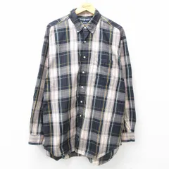 XL/古着 ラルフローレン 長袖 ブランド シャツ メンズ 90s ワンポイントロゴ BIG SHIRT 大きいサイズ コットン ボタンダウン 緑他 グリーン