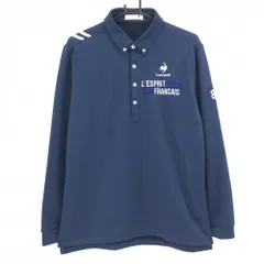 【超美品】ルコックゴルフ 長袖ポロシャツ ネイビー×白 裏微起毛 ボタンダウン ロゴ刺しゅう メンズ LL ゴルフウェア le coq sportif