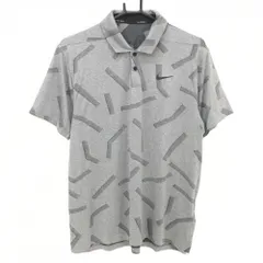 ★特価★【超美品】ナイキ 半袖ポロシャツ グレー 総柄 ロゴプリント ネックメッシュ DRI-FIT  メンズ L ゴルフウェア NIKE