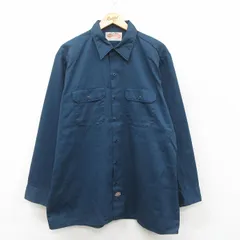 XL/古着 ディッキーズ Dickies 長袖 ワーク シャツ メンズ 90s 大きいサイズ ロング丈 紺 ネイビー spe 25oct11 中古 トップス