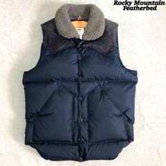 ROCKY MOUNTAIN FEATHERBED × BEAMS Christy Vest ダウンベスト クリスティベスト 襟ボア レザー切り替え スエードヨーク スウェード 牛革 36サイズ ネイビー ロッキーマウンテンフェザーベッド ビームス