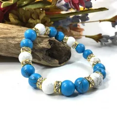 パワーストーン ターコイズ×ハウライト ブレスレット (ゴールド) 10mm メンズ・レディース 成功 繁栄  安全  [11]