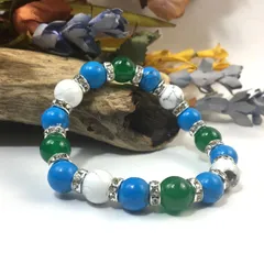 緑瑪瑙×ハウライト×ターコイズ パワーストーンブレス (シルバー)10mm メンズ・レディース　浄化済み △