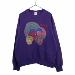 90年代 USA製 JERZEES ジャージーズ Santa Fe スウェット 刺繍  カレッジ プリント 丸首 トレーナー パープル (メンズ L) 中古 古着 O3548