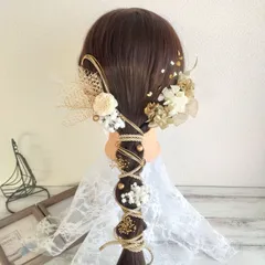 髪飾り ドライフラワー＊結婚式 成人式 卒業式 和装 打掛 振袖 袴~ソラローズ ロープ ネット チュール パール 水引 金箔~ホワイトゴールド 白 金 15本