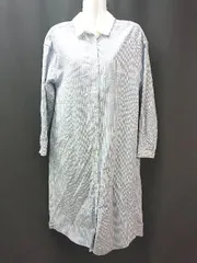 ◇ 無印良品 ストライプ柄 コットン100% フロントボタン 長袖 ロング ワンピース サイズXS～S ブルー レディース E  【1308160055724】