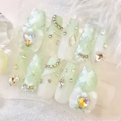 No.78オーダー♡量産型ワンホン韓国フレンチガーリースナ系チェックジェルネイルチップ リボン