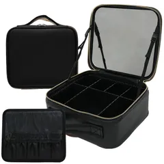 【新着商品】コンパクト 化粧ポーチ 卓上 手持ち バッグ メイク収納 収納ボックス 仕切り調整可能 コスメ収納 自立式 オープン 大きめ プロ用 横長 鏡付き 黒 持ち運び 茶色 メイク コスメボックス 道具 メイクポーチ メイクブラシ 化粧品 メイクボックス