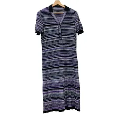 Leilian レリアン ロング ワンピース 半袖 ブラック×パープル系 13＋ レディース 大きいサイズ