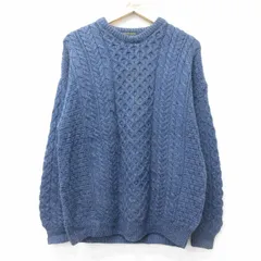 L/古着 長袖 アラン フィッシャーマン ケーブル セーター メンズ 00s メリノウール クルーネック 紺 ネイビー 24nov01 中古 ニット トップ