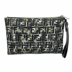 【5fb1826】フェンディ クラッチバッグ ズッカ ナイロン ブラック グリーン シルバー金具【中古】メンズ レディース ユニセックス