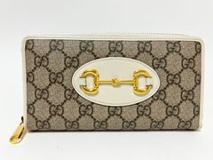 GUCCI グッチ ファスナー財布 ホースビット GGスプリーム PVC レザー 長財布 グレー オフホワイト 621889 美品