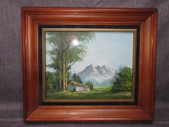 ◆油彩画 油絵 肉筆 山岳 山林 風景画 額縁 type-C