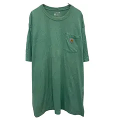 Carhartt ロゴTシャツ 2XL グリーン系 カーハート プルオーバー ビッグサイズ 胸ポケット カットソー 古着卸 アメリカ仕入 a704-5927