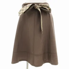 バーバリーブルーレーベル BURBERRY BLUE LABEL フレアスカート ギャザー ノバチェック ホースロゴ刺繍 ひざ丈 36 S 茶 ブラウン /FF ■GY14