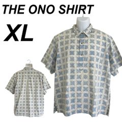 THE ONO SHIRT メンズ アロハシャツ XL ハワイアン かりゆしウェア プルオーバー コットン 総柄 ライトブルー×ベージュ系 (D039)★