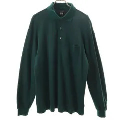 Dunhill ダンヒル 90s オールドイタリア製 ウールブレンド ストライプ柄 長袖 ポロシャツ S グリーン メンズ 古着