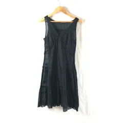 ポールスミス Paul Smith ワンピース 薄手 Vネック レース フリル インナー付き 綿 麻 黒 40サイズ 963696
