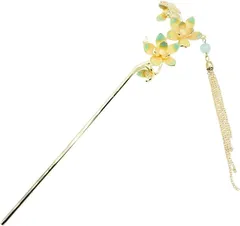 Miaomyao ミャオミャオ 簪 かんざし 一本挿し 髪飾り 和装 着物 留袖 金属 ゴールド フラワー 蓮の花 睡蓮 モチーフ ヘアアクセサリー(ブルー,  ワンサイズ)