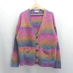 ◇ ⊇ MUHET ミュエータ グラデーションカラー 長袖 カーディガン サイズM パープル オレンジ ブルー メンズ E  【1504240011523】