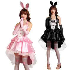 XL_ブラック [JUNDOMECY] バニーガール コスプレ セクシー タキシード ピンク 黒 大きいサイズ 可愛い うさぎ バニー コスチューム うさ耳 カチューシャ 大人 ハロウィン 衣装 セット イベント 撮影 仮装 パーティー ニーソックス付き (X