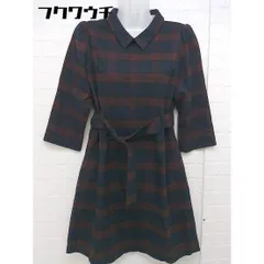 ◇ ◎ REDYAZEL チェック スタンドカラー 七分袖 膝丈 ワンピース サイズM ワインレッド ネイビー ブラック レディース 【中古】 【1103290000602】