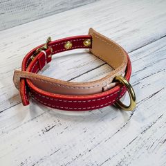 【犬用首輪S】 レッド ナチュラル 本革 レザー 小型犬 犬 かわいい