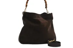 GUCCI グッチ バンブー 2Way ショルダーハンドバッグ スエード レザー ブラウン ジャンク 7389M