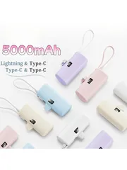 SanLao 小型モバイルバッテリ 5000mAh大容量 iOSケーブル内蔵 Type-Cケーブル内蔵 　2.1A急速充電 スマホ充電