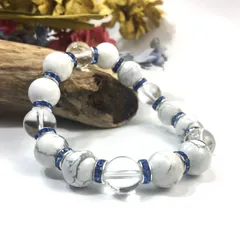 ハウライト&水晶 パワーストーン ブレスレット 天然石 12mm （ブルー）メンズ・レディース　男性 [j]・女性　数珠ブレス　開運 [j]