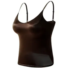 カップ付きキャミソール ブラトップ レディース サテン 光沢 艶 キャミソール インナー エレガント 上品 シンプル 軽やか 楽ちん 肩紐調節  黒 白 茶 rr-045