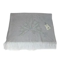 未使用 mila schon ミラショーン スパンコール フリンジ 大判 ニットマフラー ストール ライトグレー レディース 古着 中古 USED