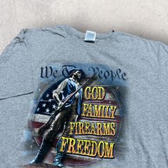 US古着 DELTA デルタ God Family Firearms Freedom アメリカ USA Tシャツ XL グレー