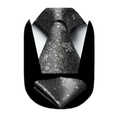 [HISDERN] ネクタイ 花柄 メンズ グレー フォーマル ネクタイ ポケットチーフ セット 花柄 結婚式 おしゃれ ネクタイ 紳士 礼服 高級 発表会 成人式 ブランド