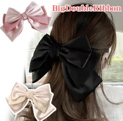 リボン バレッタ 大き目 黒 ヘアアクセサリー リボン 大きい 結婚式 ダブル 20代 30代 40代 レディース  結婚式 パーティ 大きめ ビッグ ダブルリボン ピンク