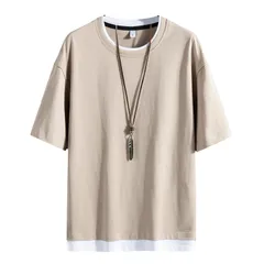 【人気商品】夏服メンズ 五分袖 ゆったり 大きいサイズ 重ね着風 無地 半袖 メンズ tシャツ [Hiboss]