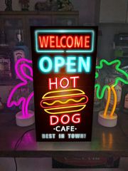 【Lサイズ】hot dog ホットドッグ サンドイッチ ソーセージ フランクフルト ウインナー パン ファーストフード 店舗 キッチンカー パーティー テーブル カウンター サイン ランプ 照明 看板 置物 雑貨 ライトBOX 電飾看板 電光看板
