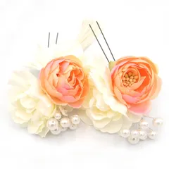 髪飾り ２点セット ピンク ダリア ラナンキュラス パールビーズ 成人式 花 和風 浴衣 着物 振袖 袴 ドレス 七五三 子供 結婚式 卒業式 入学式 コーム 送料無料 ヘアアクセサリー 髪留め 日本製 サーモン W33 323-224 u916　Si