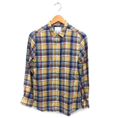 シップス SHIPS シャツ ブラウス ステンカラー リネン チェック ラウンドヘム 長袖 38 黄 イエロー /NT29