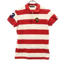 A BATHING APE アベイシングエイプ 日本製 ボーダー柄 半袖 ポロシャツ S 赤系 鹿の子地 マイロ レディース 古着のサムネイル
