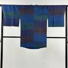 道行 身丈85cm 裄丈65cm M 和装コート 角衿 霞 ぼかし 青緑 正絹 美品 秀品 【中古】